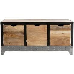 MILIBOO Meuble Rangement Industriel En Manguier Massif Et Métal 3 Tiroirs ATELIER - Bois Clair / Noir