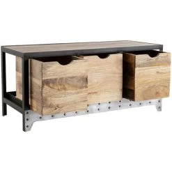 MILIBOO Meuble Rangement Industriel En Manguier Massif Et Métal 3 Tiroirs ATELIER - Bois Clair / Noir -France MILIBOO Soldes 2022 13150874 3