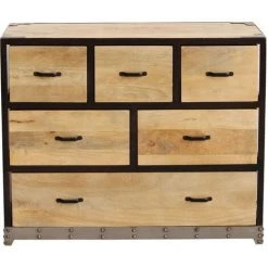 MILIBOO Commode Industrielle En Manguier Massif 6 Tiroirs INDUSTRIA - Bois Clair / Noir