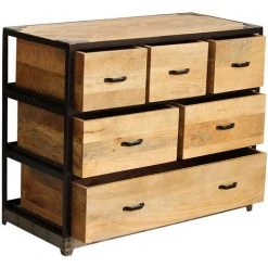 MILIBOO Commode Industrielle En Manguier Massif 6 Tiroirs INDUSTRIA - Bois Clair / Noir -France MILIBOO Soldes 2022 13150906 3