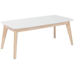 MILIBOO Table Basse Scandinave Blanche Avec Pieds Bois LEENA - Blanc