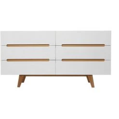 MILIBOO Commode Scandinave Blanc Brillant Et Frêne 6 Tiroirs MELKA - Blanc