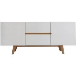 MILIBOO Buffet Scandinave Blanc Brillant Et Frêne 160cm MELKA - Blanc