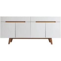 MILIBOO Buffet Scandinave Blanc Brillant Et Frêne 180cm MELKA - Blanc