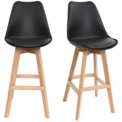 MILIBOO Tabourets De Bar Design Bois H65 Cm (lot De 2) PAULINE - Noir - Noir