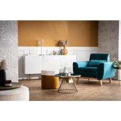 MILIBOO Fauteuil Design Tissu Pieds Chêne EKTOR - Bleu - Bleu -France MILIBOO Soldes 2022 13151275 5