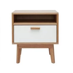 MILIBOO Table De Chevet Design Scandinave Blanc Et Chêne HELIA - Bois Clair / Blanc