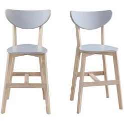 MILIBOO Tabourets De Bar Scandinave Bois 65cm (lot De 2) LEENA - Gris - Gris