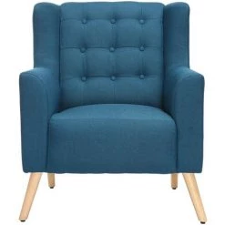 MILIBOO Fauteuil Design Scandinave Bois BRIGHTON - Bleu Canard - Bleu Canard