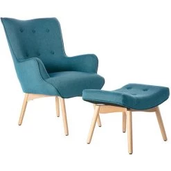 MILIBOO Fauteuil Design Scandinave Son Repose Pied Bois BRISTOL - Bleu - Bleu -France MILIBOO Soldes 2022 13151342 2