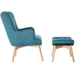 MILIBOO Fauteuil Design Scandinave Son Repose Pied Bois BRISTOL - Bleu - Bleu -France MILIBOO Soldes 2022 13151342 3