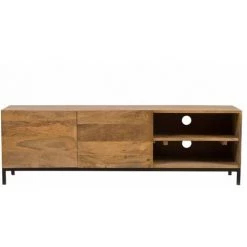 MILIBOO Meuble TV Industriel Manguier Massif Et Métal L145 YPSTER - Bois Clair / Noir