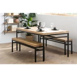 MILIBOO Table à Manger Industrielle Manguier Massif Et Métal L160 Cm YPSTER - Bois Clair / Noir
