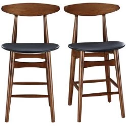 MILIBOO Tabouret De Bar Vintage Noyer Et PU Noir 65 Cm (lot De 2) WALFORD - Noyer / Noir