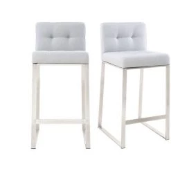 MILIBOO Tabouret De Bar Design Métal Tissu 66 Cm (lot De 2) HALEY - Gris Clair - Gris Clair
