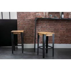 MILIBOO Tabouret De Bar Industriel Métal Et Manguier Massif H65 Cm MADISON - Bois Clair / Noir -France MILIBOO Soldes 2022 13151413 5