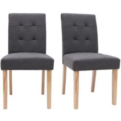 MILIBOO Chaises Design Capitonnées Tissu Pieds Bois (lot De 2) ESTER - Gris Foncé - Gris Foncé