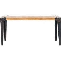MILIBOO Table à Manger Industrielle Acier Et Manguier Massif L160 Cm MADISON - Bois Clair / Noir