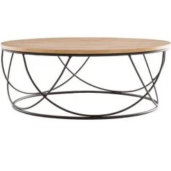 MILIBOO Table Basse Ronde Bois Métal D80 X H30 Cm LACE - Bois Clair / Noir - Bois Clair / Noir