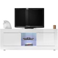 MILIBOO Meuble TV Design Laqué Blanc 180 Cm LATTE - Blanc Laqué Laqué