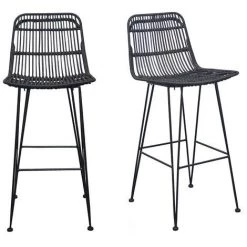 MILIBOO Tabourets De Bar En Rotin (lot De 2) MALACCA - Noir - Noir