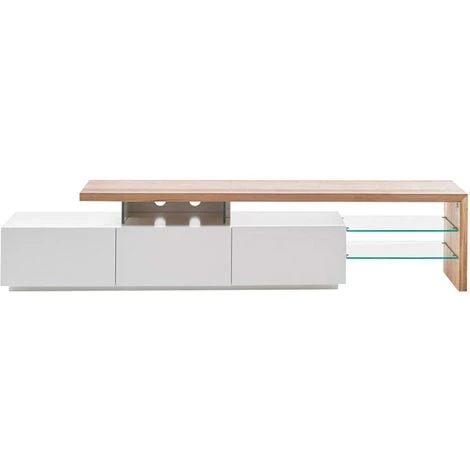 MILIBOO Meuble TV Design Laqué Blanc Mat Plateau Chêne L204 Cm MEDIA - Bois Clair / Blanc Laqué 3 MILIBOO Meuble TV Design Laqué Blanc Mat Plateau Chêne L204 Cm MEDIA - Bois Clair / Blanc Laqué