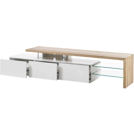 MILIBOO Meuble TV Design Laqué Blanc Mat Plateau Chêne L204 Cm MEDIA - Bois Clair / Blanc Laqué 5 MILIBOO Meuble TV Design Laqué Blanc Mat Plateau Chêne L204 Cm MEDIA - Bois Clair / Blanc Laqué – Image 3