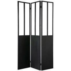 MILIBOO Verrière Atelier Industrielle En Métal Noir Et Verre 3 Vantaux RACK - Noir