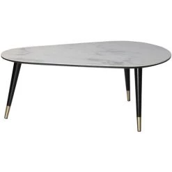 MILIBOO Table Basse Design Effet Marbre Avec Pieds Bois Et Or ALLURE - Blanc