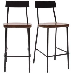 MILIBOO Tabourets De Bar Industriels Métal Et Bois 65 Cm (lot De 2) OUDIN - Noir