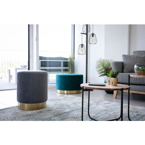 MILIBOO Pouf Rond En Velours Métal AMAYA - Bleu Canard Velours - Bleu Canard Velours 7 MILIBOO Pouf Rond En Velours Métal AMAYA - Bleu Canard Velours - Bleu Canard Velours – Image 5