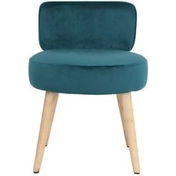 MILIBOO Fauteuil Design En Velours Bleu Canard Et Pieds Bois TANAKA - Bleu Canard Velours