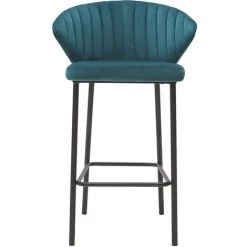 MILIBOO Tabouret De Bar Design Velours 65 Cm DALLY - Bleu Pétrole Velours - Bleu Pétrole Velours