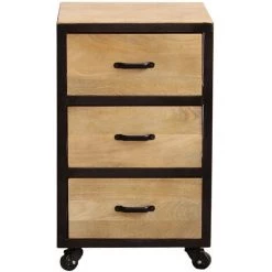 MILIBOO Caisson De Bureau Industriel 3 Tiroirs En Manguier Massif INDUSTRIA - Bois Clair / Noir