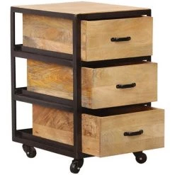 MILIBOO Caisson De Bureau Industriel 3 Tiroirs En Manguier Massif INDUSTRIA - Bois Clair / Noir -France MILIBOO Soldes 2022 13194392 3