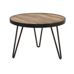 MILIBOO Table Basse Ronde Industrielle En Manguier Massif D50 X H35 Cm ATELIER - Bois Clair / Noir