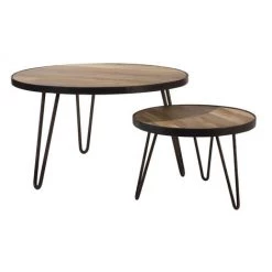 MILIBOO Table Basse Ronde Industrielle En Manguier Massif D50 X H35 Cm ATELIER - Bois Clair / Noir -France MILIBOO Soldes 2022 13205140 4