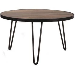 MILIBOO Table Basse Ronde En Manguier Massif L80 X H45 Cm ATELIER - Bois Clair / Noir
