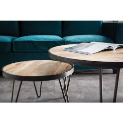 MILIBOO Table Basse Ronde En Manguier Massif L80 X H45 Cm ATELIER - Bois Clair / Noir -France MILIBOO Soldes 2022 13205141 4