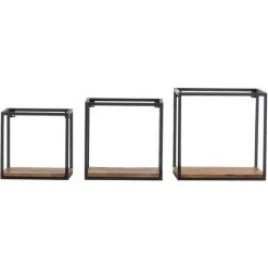 MILIBOO étagères Murales Carrées En Métal Noir Et Manguier Massif (lot De 3) YPSTER - Bois Clair / Noir