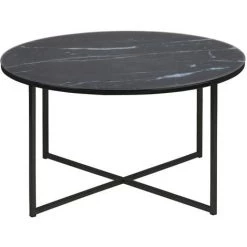 MILIBOO Table Basse Ronde Effet Marbre Noir Bleuté D80 Cm ALCINO - Noir