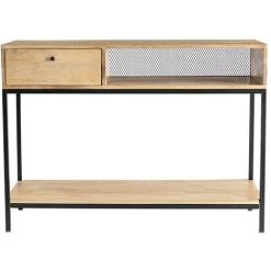 MILIBOO Console Industrielle En Manguier Massif Et Métal Noir L110 Cm RACK - Bois Clair / Noir