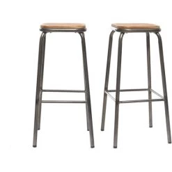 MILIBOO Tabourets De Bar Empilables Noir Et Bois Foncé H77.5 Cm (lot De 2) MEMPHIS - Noir