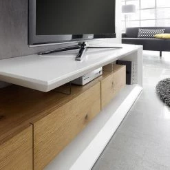 MILIBOO Meuble TV Design Laqué Blanc Et Bois L198 RITUEL - Bois Clair / Blanc Laqué -France MILIBOO Soldes 2022 13731914 3