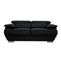 MILIBOO Canapé Cuir 2 Places Avec Têtières Ajustables EWING - Cuir De Buffle - Noir - Noir