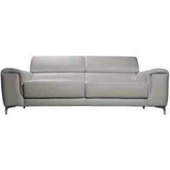 MILIBOO Canapé Cuir Design 3 Places Avec Têtières Relax NEVADA - Cuir De Buffle - Gris - Gris