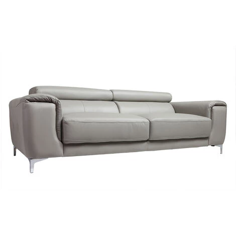 MILIBOO Canapé Cuir Design 3 Places Avec Têtières Relax NEVADA - Cuir De Buffle - Gris - Gris 5 MILIBOO Canapé Cuir Design 3 Places Avec Têtières Relax NEVADA - Cuir De Buffle - Gris - Gris – Image 3