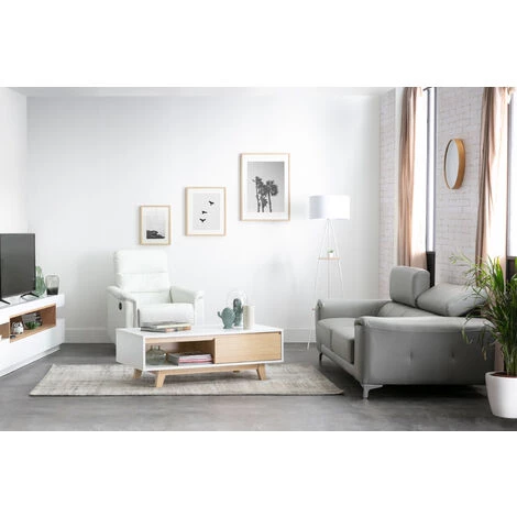 MILIBOO Canapé Cuir Design 3 Places Avec Têtières Relax NEVADA - Cuir De Buffle - Gris - Gris 7 MILIBOO Canapé Cuir Design 3 Places Avec Têtières Relax NEVADA - Cuir De Buffle - Gris - Gris – Image 5