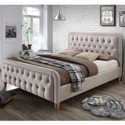 MILIBOO Lit 140x200 Cm Capitonné En Tissu Beige KRISTEN - Beige -France MILIBOO Soldes 2022 13950230 5