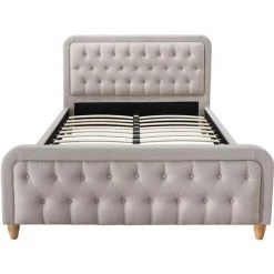 MILIBOO Lit Capitonné Tissu Beige 160x200 Cm KRISTEN - Beige